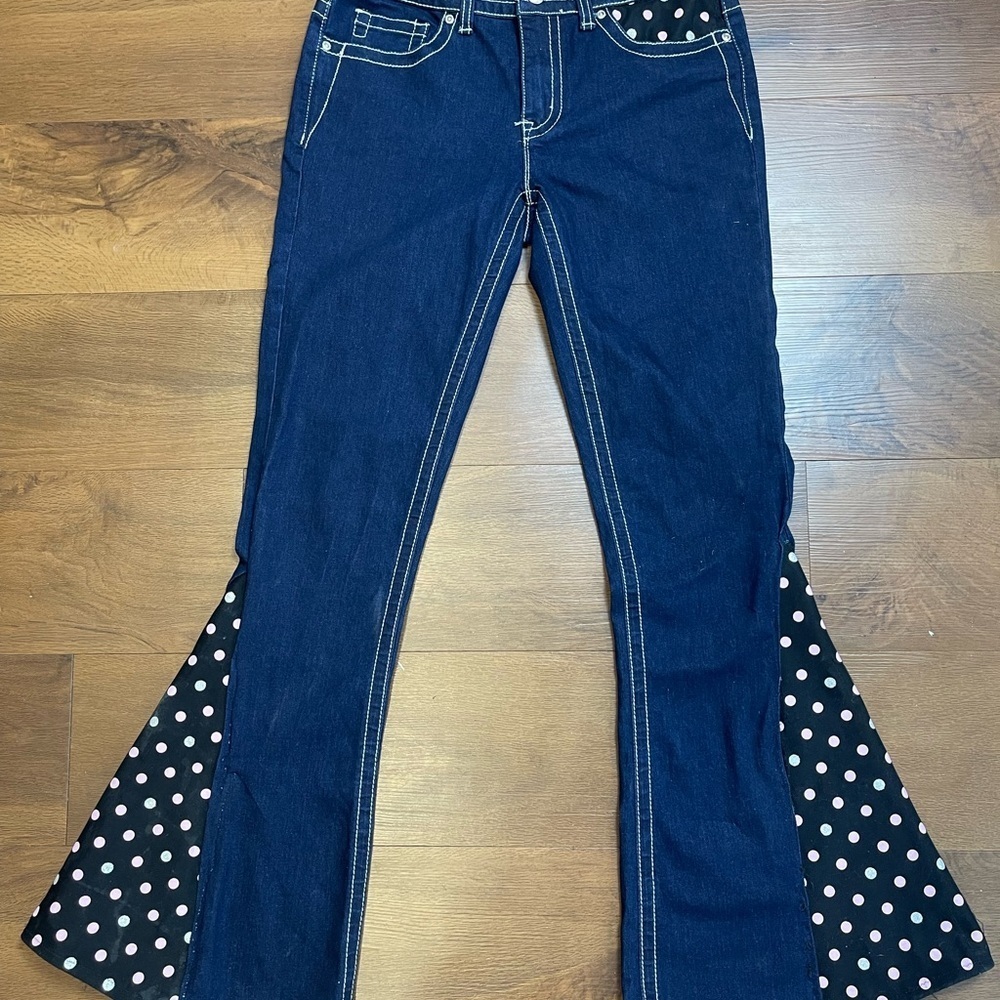 Women’s Custom Upcycled Bell Bottom Boho Revival Jeans size 6 Unique Design​​​ - Picture 5 of 15
